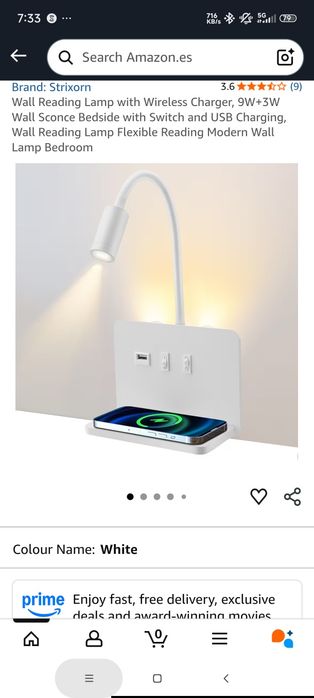 Candeeiro com luz led flexível e tomada USB e carregador indução