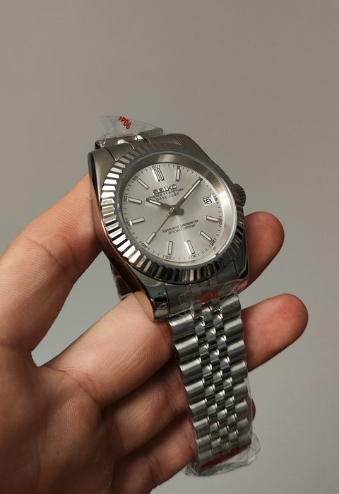 Seiko MOD Datejust Srebrny Biały No Date Lupe Custom Personalizowany Zegarek Męski MEN Jubilee Stalowy