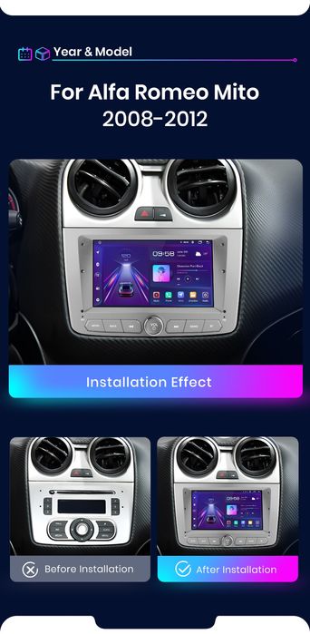 Rádio android Alfa romeo Mito 2008-19 Carplay GPS wifi 2/32GB novo
