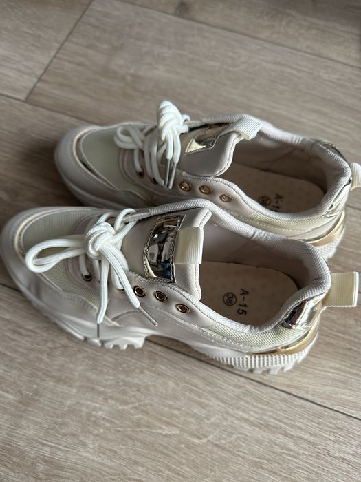 Sneakersy damskie buty beżowe złote