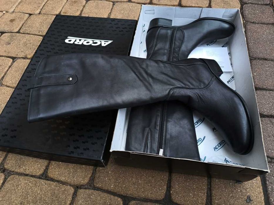 NOWE Buty-Kozaki OFICERKI Damskie-40 Naturalna Skóra 100% CZARNE Gw.6m