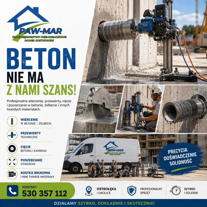 Wiercenie-Przewierty-Cięcie-Poszerzenia-Kucie w betonie, wymiana słupków w ogrodzeniach