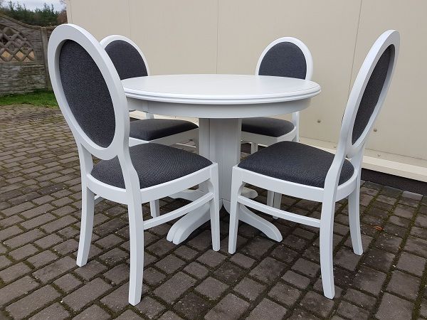 Zestaw komplet 4 krzesła+stół okrągły rozkładany biały szary Producent
