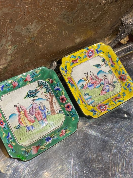 Aneleira Bandeja Esmalte Cantão China séc XIX 10,7 cm