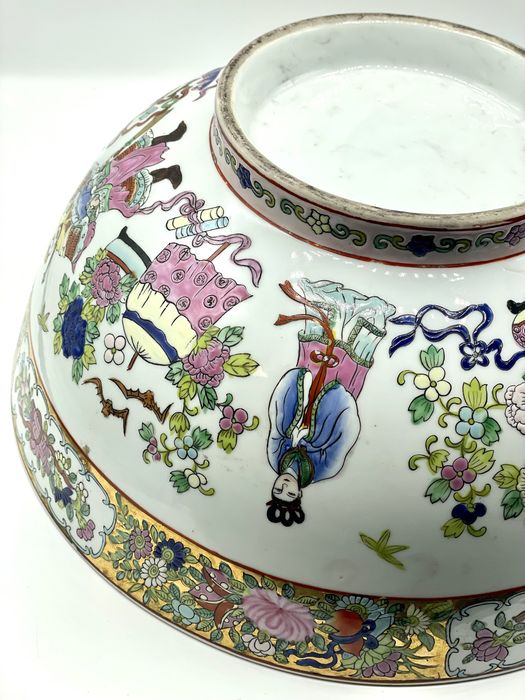 Tigela de ponche de cantão decorativa, século XIX  chinês