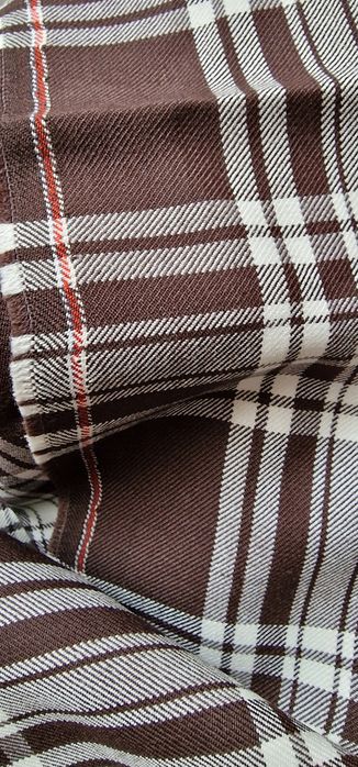 Tkanina,materiał w modną kratę brązowo - białą - kupon 0,85 m x 1,55 m