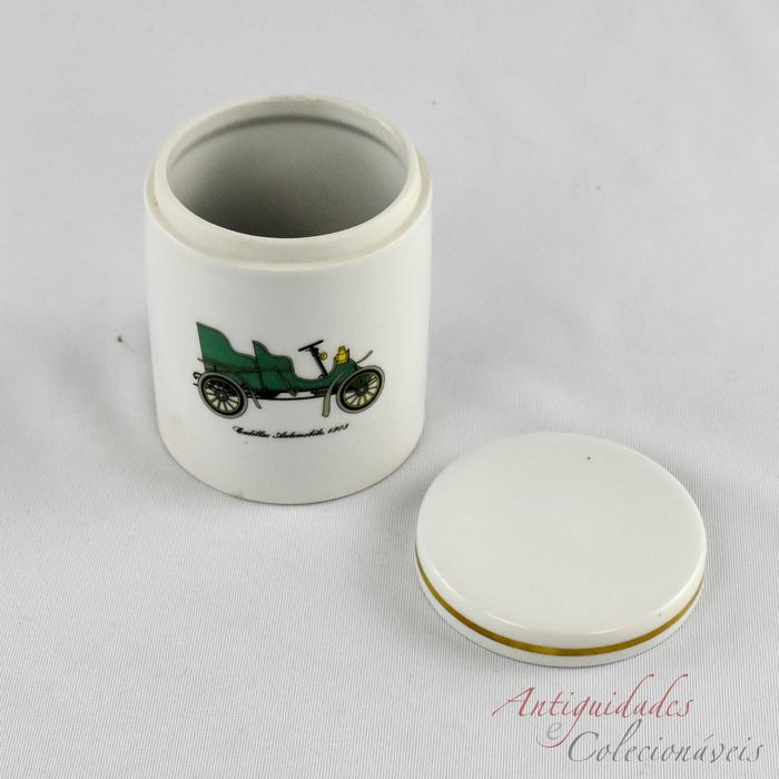 Caixa redonda porcelana Artibus decoração carros antigos