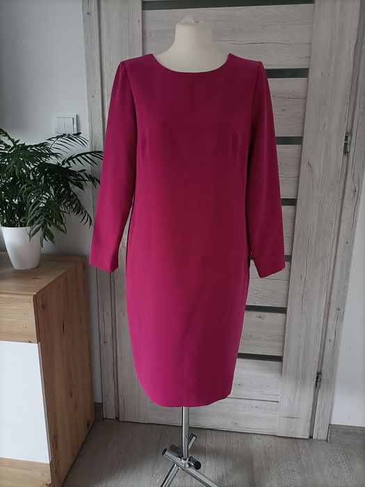 Prosta elegancka świąteczna na święta sukienka 3/4 rękaw z kieszeniami