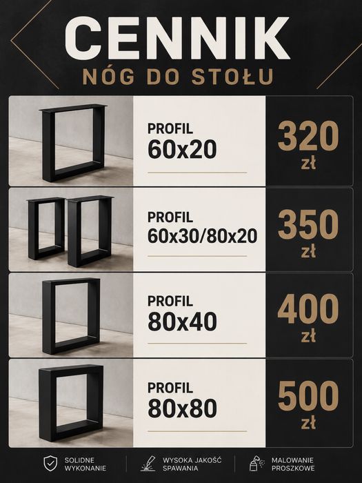 Nogi na wymiar do stołu Różne wzory  Loft