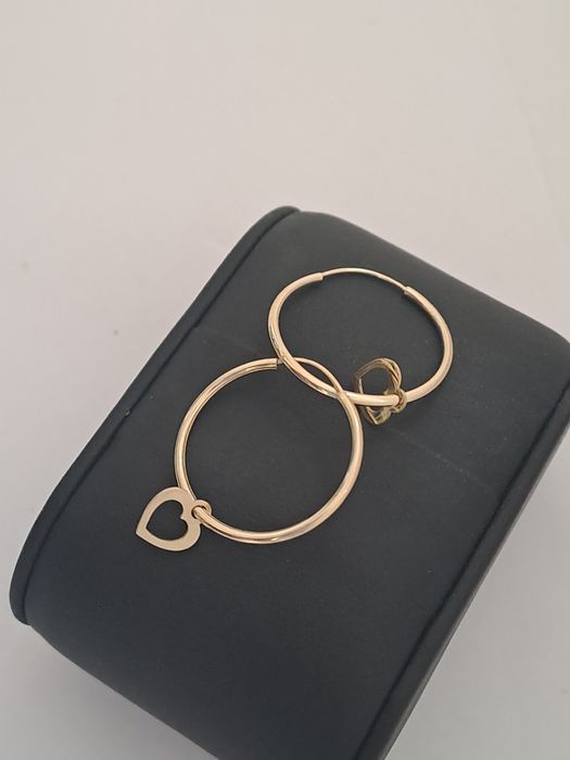 Złote kolczyki koła z Serduszkiem 585 Nowe