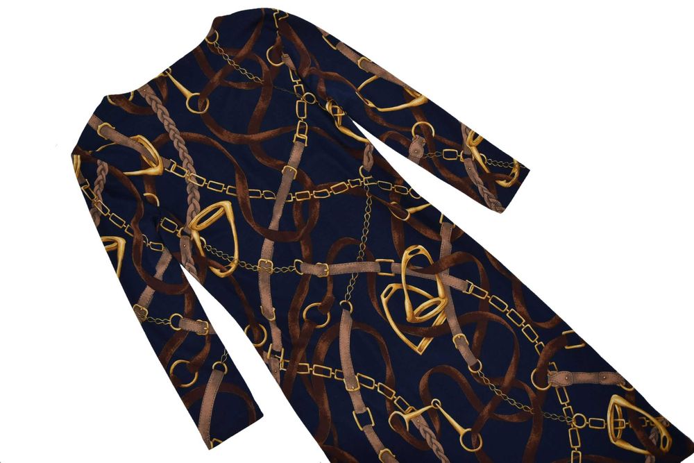 RALPH LAUREN sukienka damska jeździecki wzór ołówkowa midi wygodna L