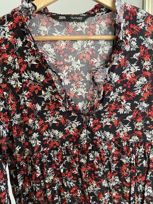Sukienka mini Zara S36 w kwiaty chrzest komunia dekold V