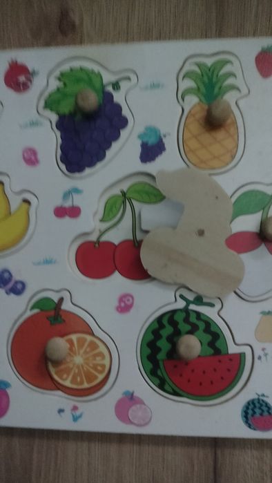 Klocki edukacyjne układanka drewno owoce