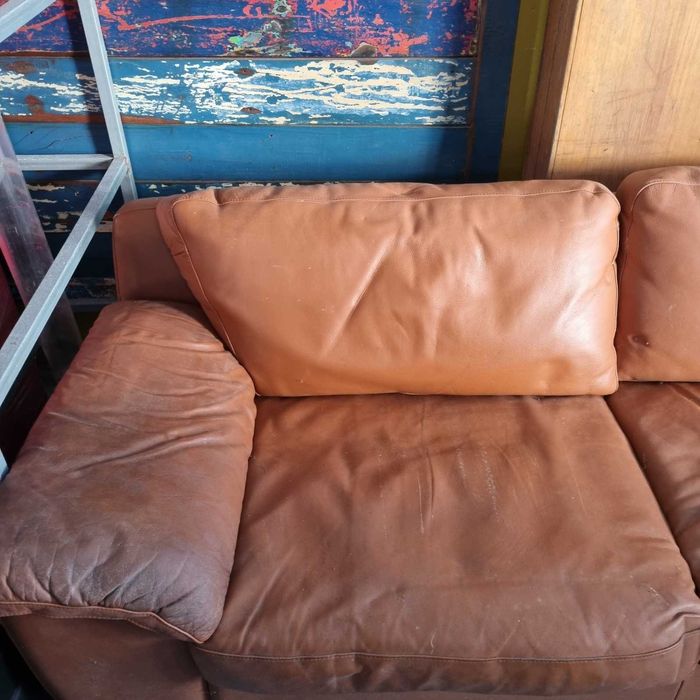 Sofá chaise longue Dinamarquês, couro castanho claro. Hjort Knudsen,