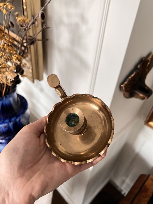 Świecznik duński z brązu sygnowany N.C.Nielsen Klokkestager vintage