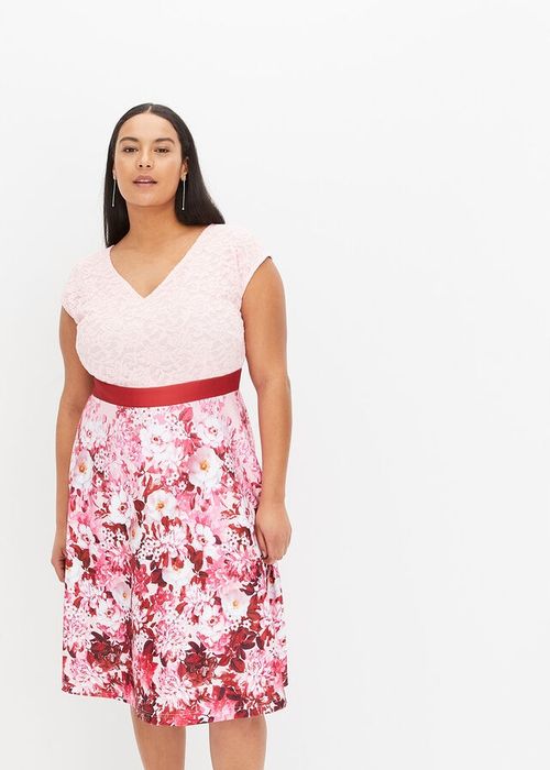 B.P.C sukienka różowa w kwiaty z koronką 44/46.