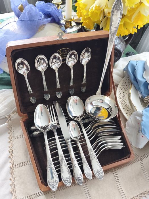 Мельхіоровий столовий набір на 6 персон посріблений Класік  мнц