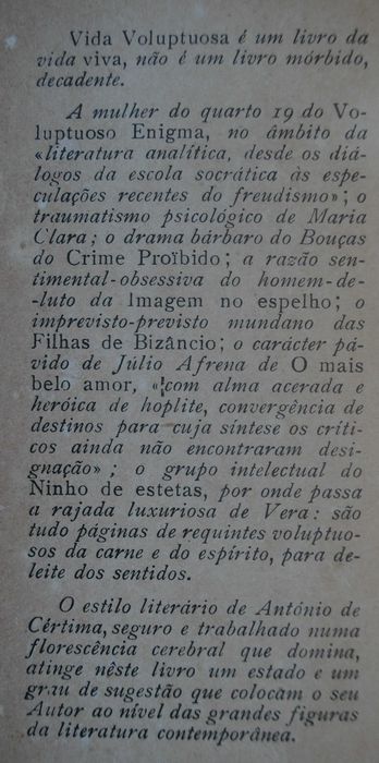 Vida Voluptuosa de António de Cértima (1ª Edição)