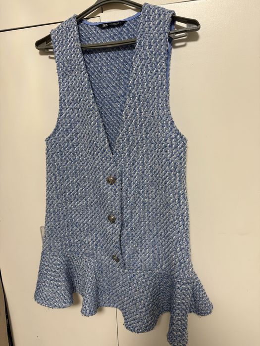 Твідовий сарафан zara блакитний сарафан, плаття zara