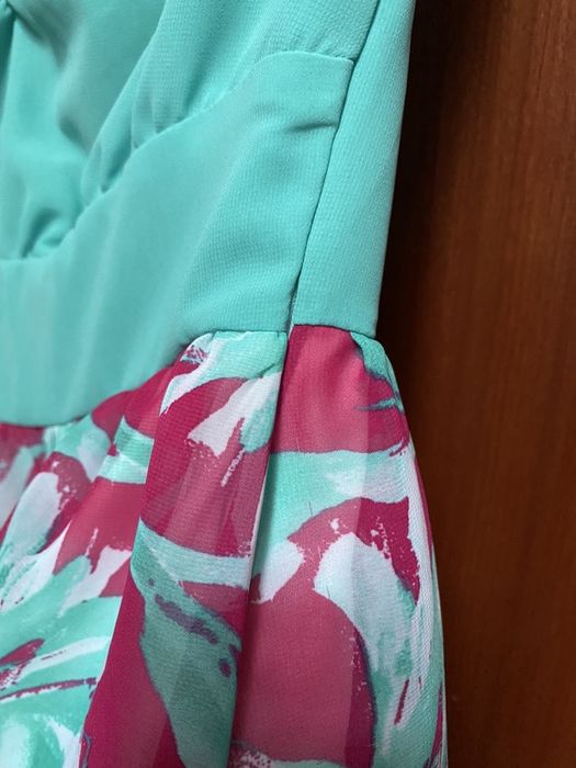 Vestido Curto Abalonado Rosa e Verde Menta (34)