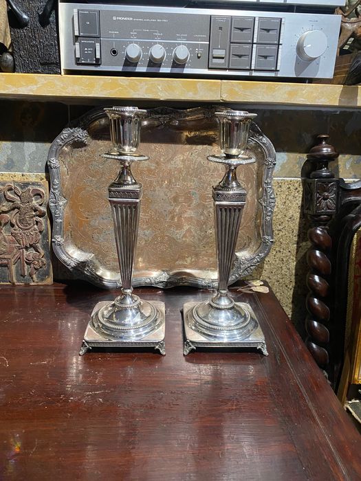 Castiçais Arte Déco Anos 20 Prata Contrastada 31 cm