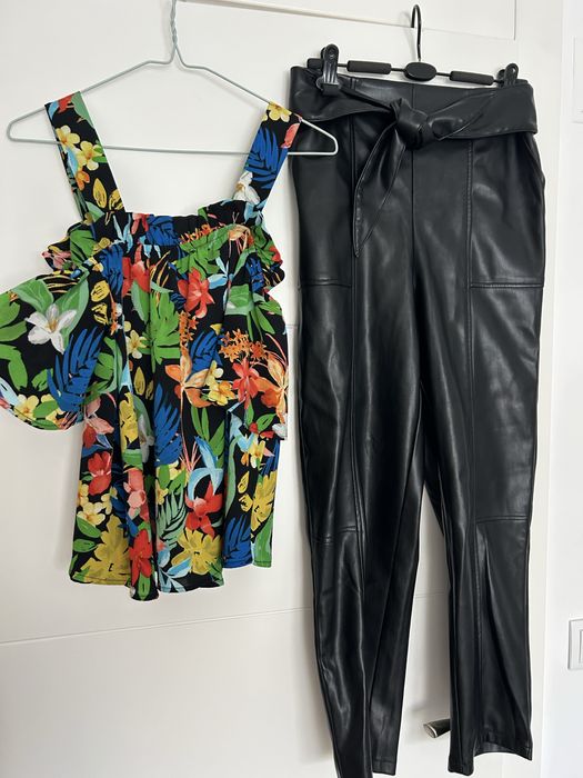 Conjunto blusa stradivarrius M e calças novas em polipele kiabi M