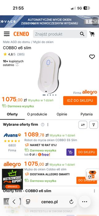Cobbo e6 slim robot do mycia okien NOWY