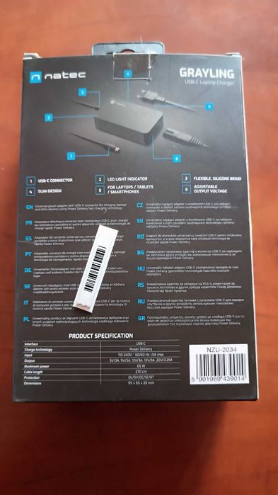 Zasilacz NATEC Grayling USB-C 65W