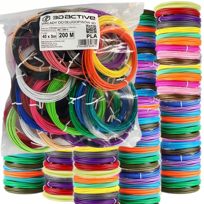 Wkłady PLA do Długopisów 3D - Zestaw 40 Kolorów