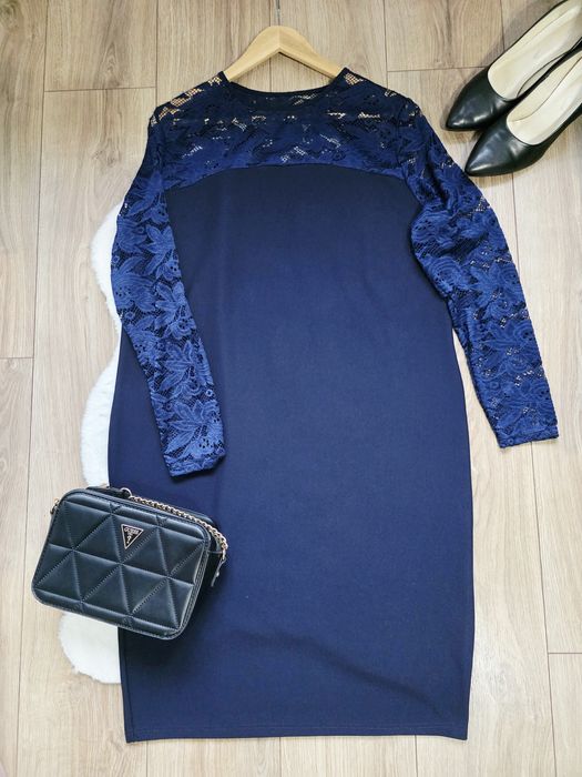 Sukienka granatowa elegancka koronka andrzejki sylwester plus size