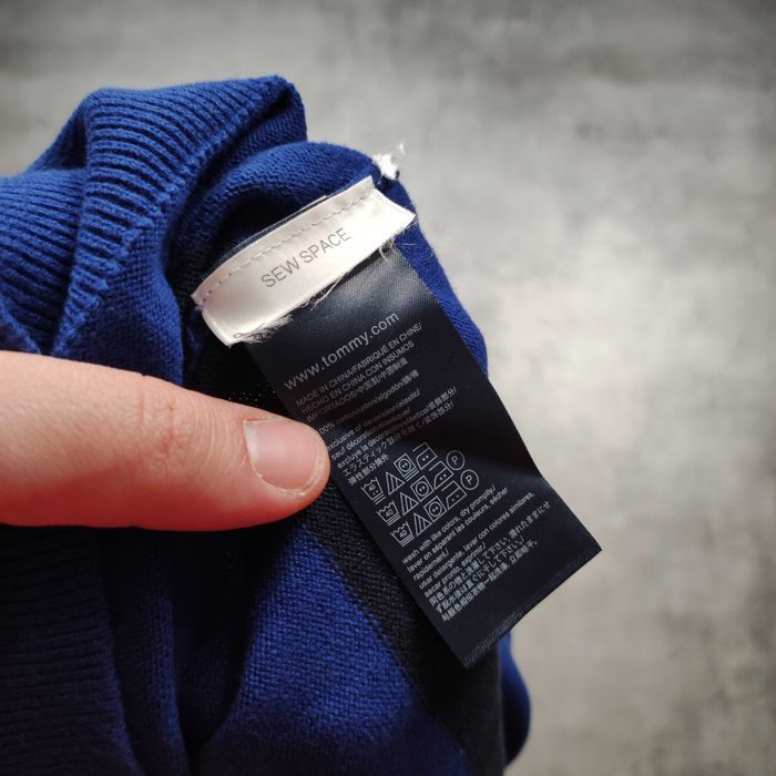 MĘSKI PREMIUM Elegancki Sweter Granat Paski Tommy Hilfiger Bawełna