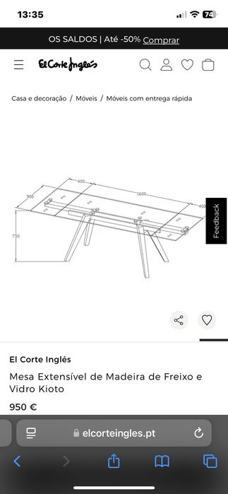 Mesa de Vidro extensível  El corte inglês