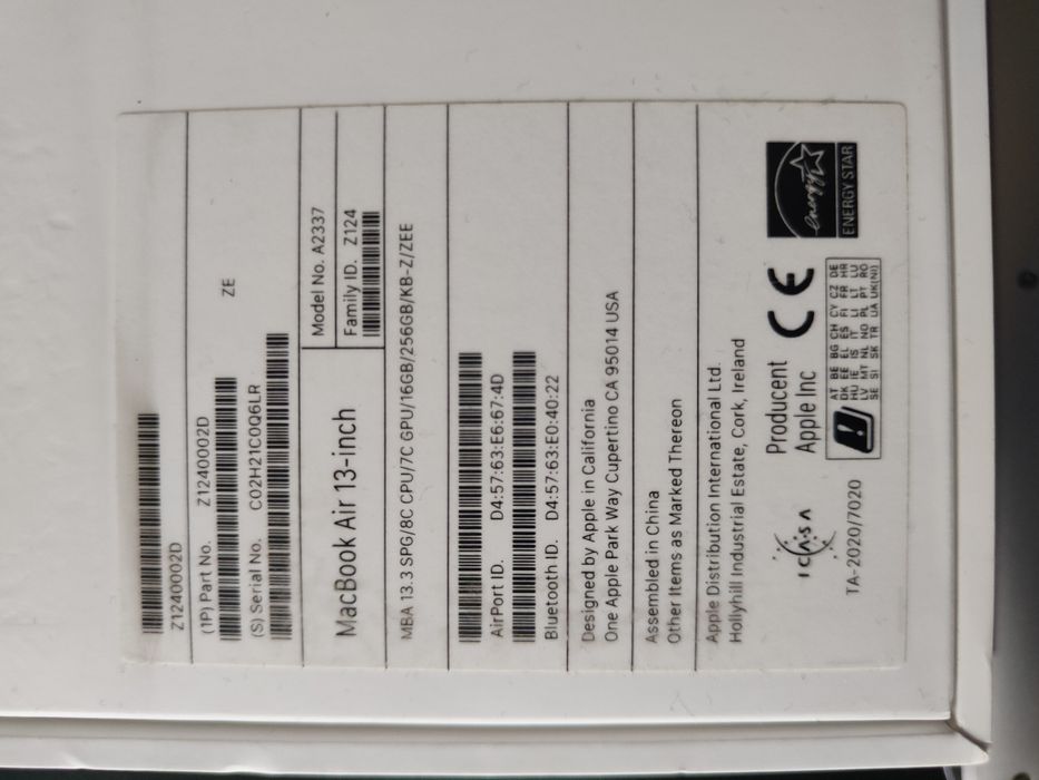 MacBook AIR M1 16/256 a2337