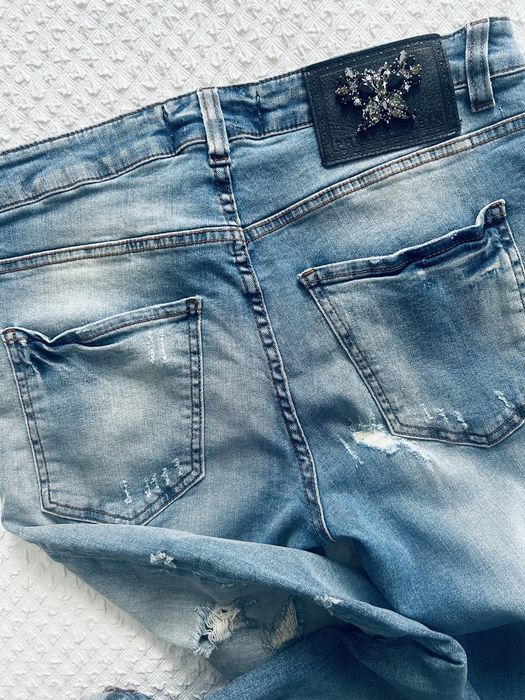 Spodnie Philipp Plein niebieskie dziury przetarcia gumki