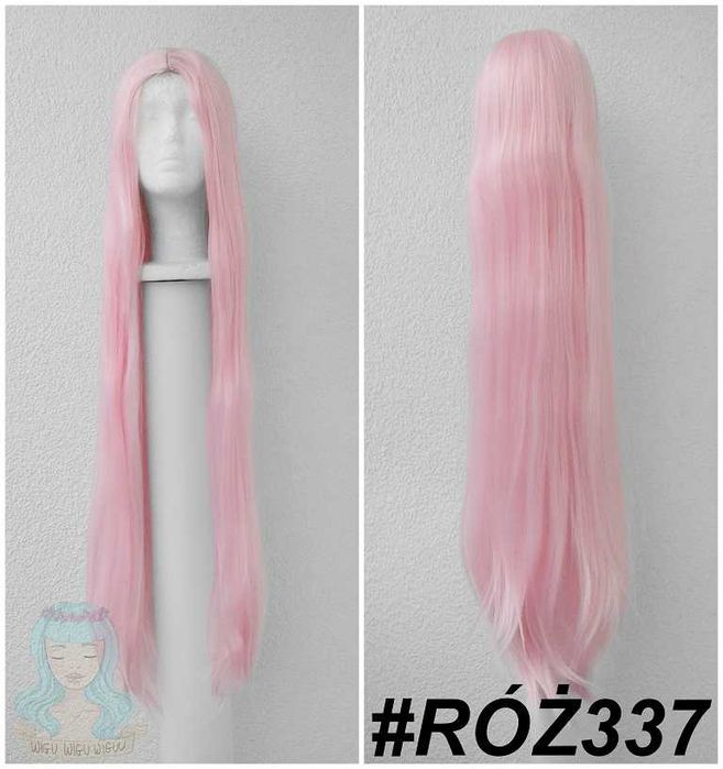 Długa różowa pastelowa peruka z przedziałkiem 100cm cosplay wig róż
