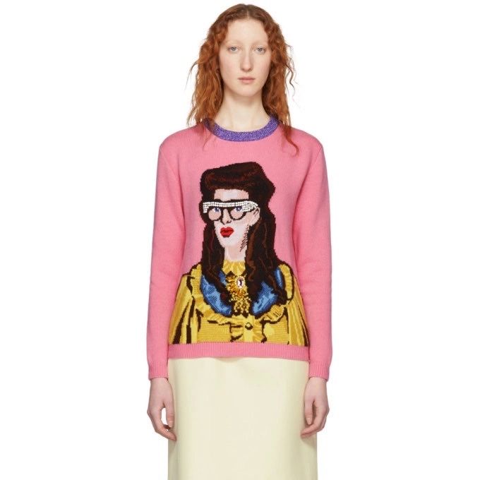 Светр Gucci Pink Embellished & Patterned Wool Knit