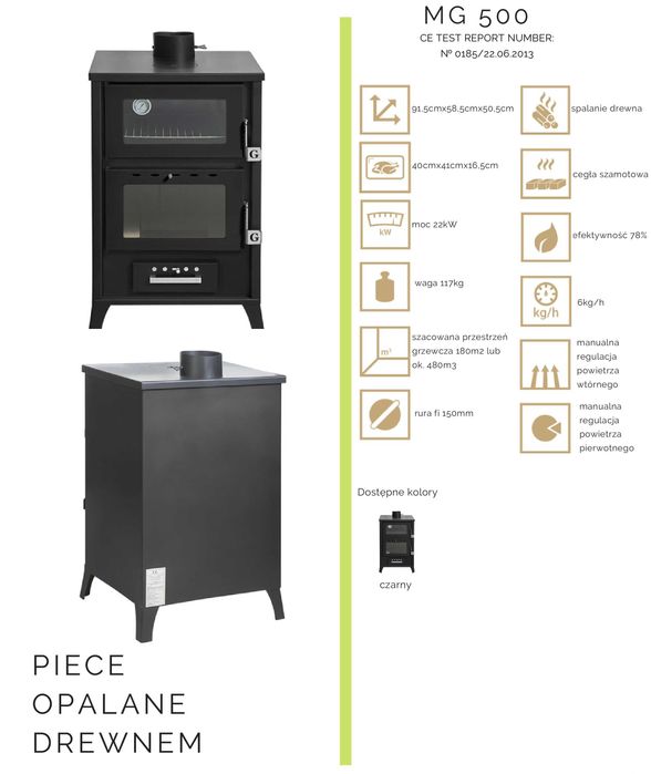 Piecyk kominkowy MG500 (piec, koza) z piekarnikiem 22kW