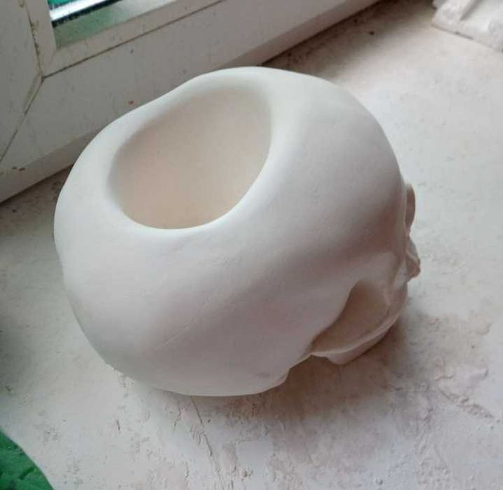 Кашпо, череп человека, человеческий череп, пенал, подставка для ручек