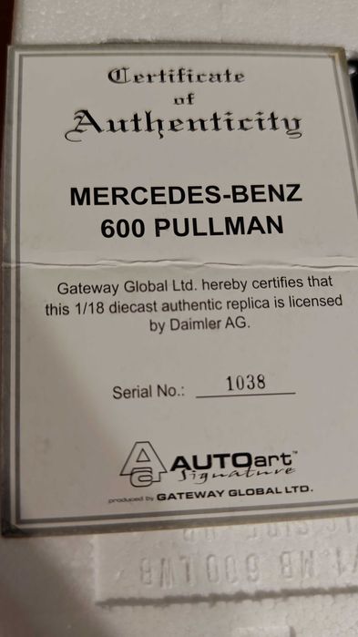 Model Mercedes-Benz 600 Pullmann LWB AutoArt 1:18 bardzo rzadki