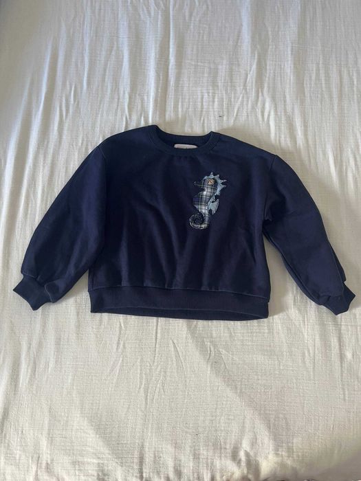 Sweatshirt Lefties azul-marinho com cavalo-marinho xadrez, 5-6 anos