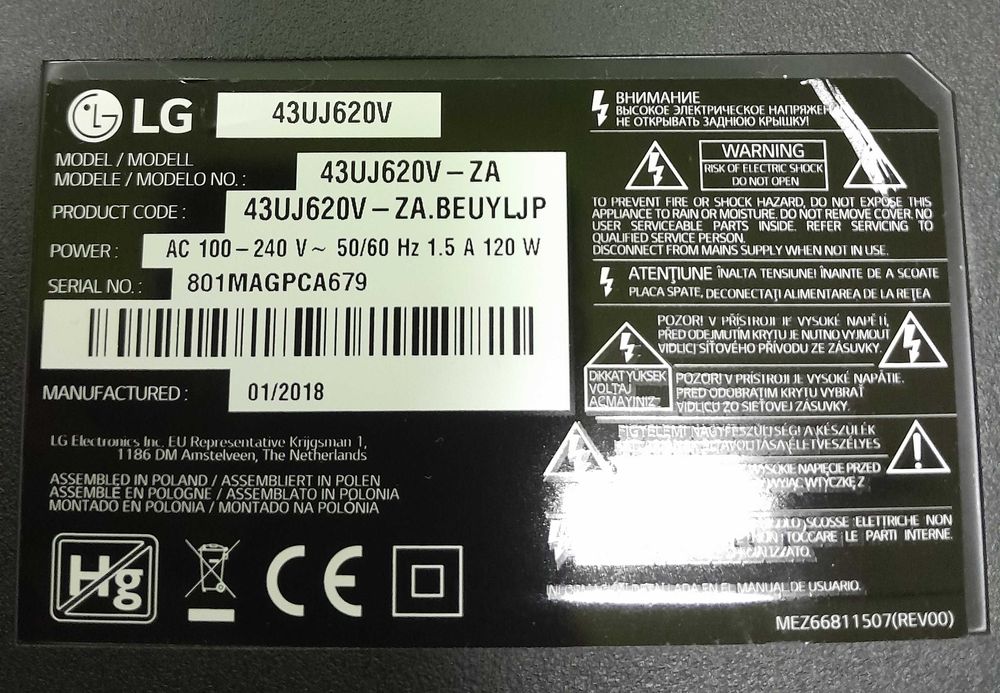 Televisão LG 43UJ620V vendo as peças