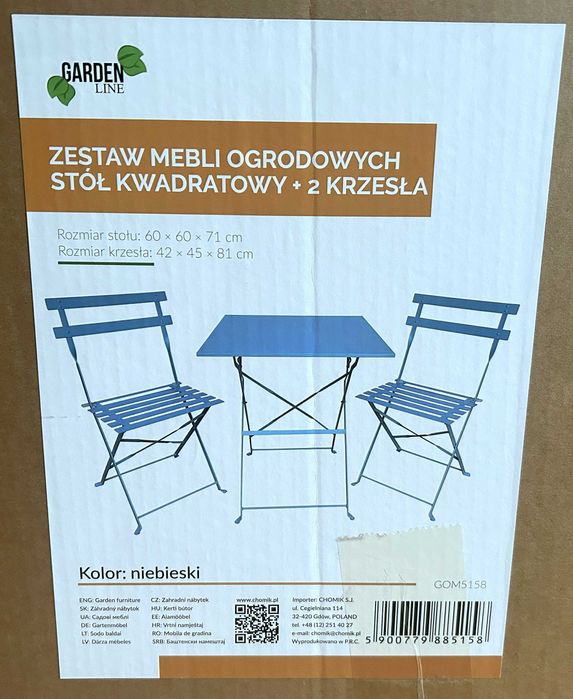 Zestaw mebli ogrodowych metal GardenLine niebieski 3 elementy - NOWY