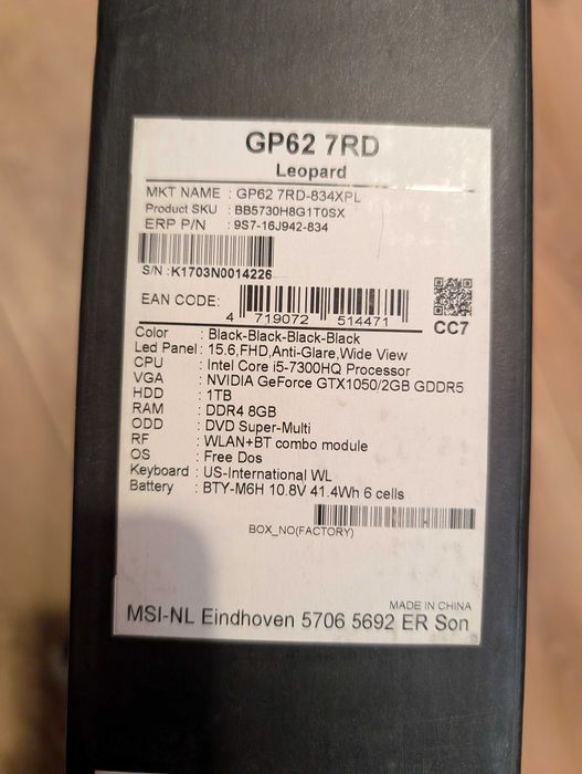 Laptop MSI GP62 Leopard GTX 1050