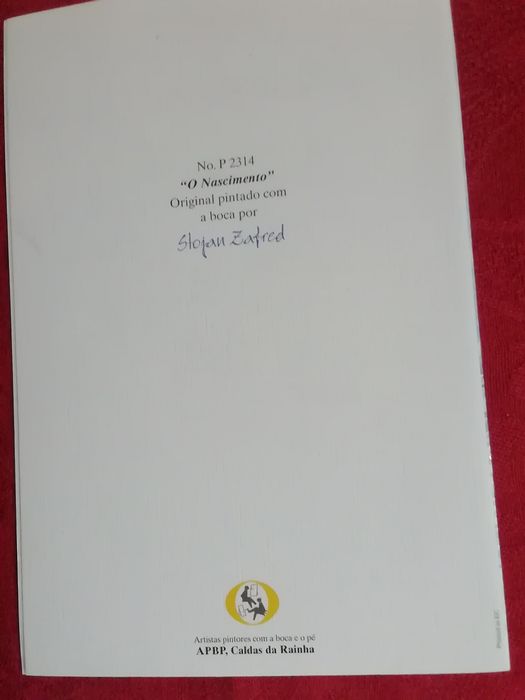 Postal de natal, pintado com a boca