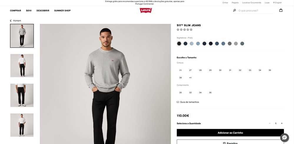 Levi'S 511 Calça ganga preta Tam 30W 34L