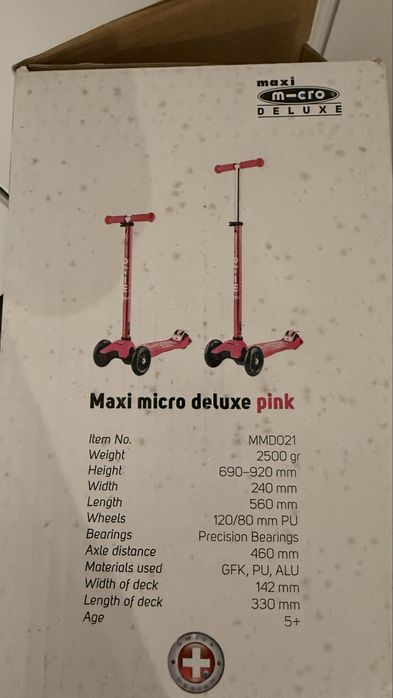 Trotinete com caixa Micro, rosa,  menina, modelo maxi, com caixa, sem luzes