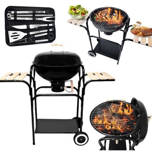 grill ogrodowy gril węglowy + pokrywa +półki zamykany popielnik zestaw xxl