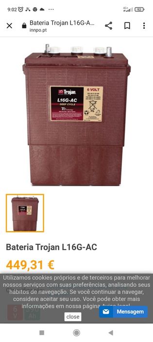 BATERIAS SOLARES DE SUPERIOR QUALIDADE trojan 6 v 390 amp