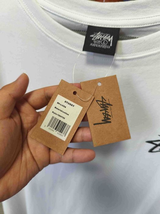Stussy,Męska biała koszulka z nadrukiem letnim, rozmiar L