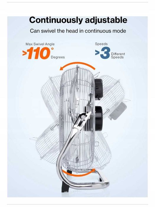 Wentylator Podłogowy AERSON Metal Chrom 50cm 75W 97m3/min Obrotowy
